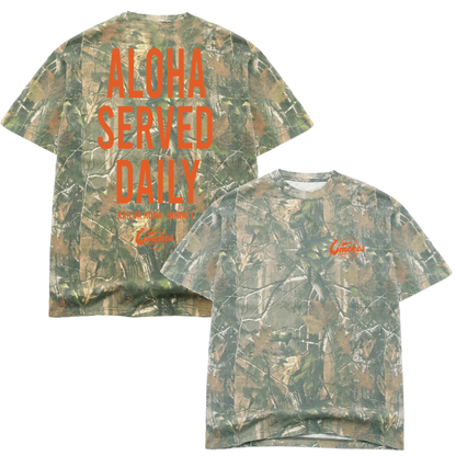 Orange Oversized Aloha Served Daily Camo Shirt